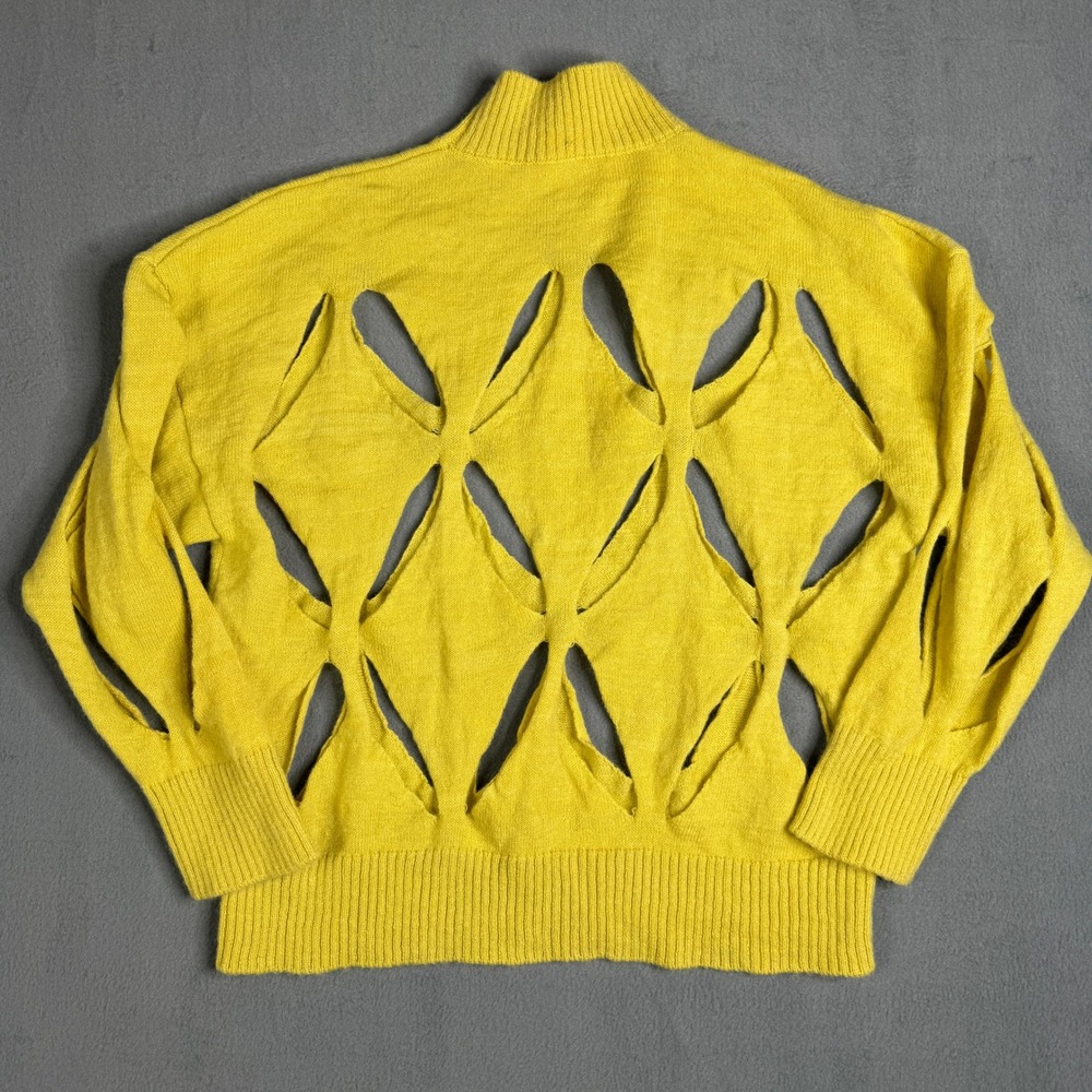 Valentino Yellow Mohair Merino Wool Cut Out Slashed Mock Neck Sweater Size S - Picture 2 of 10